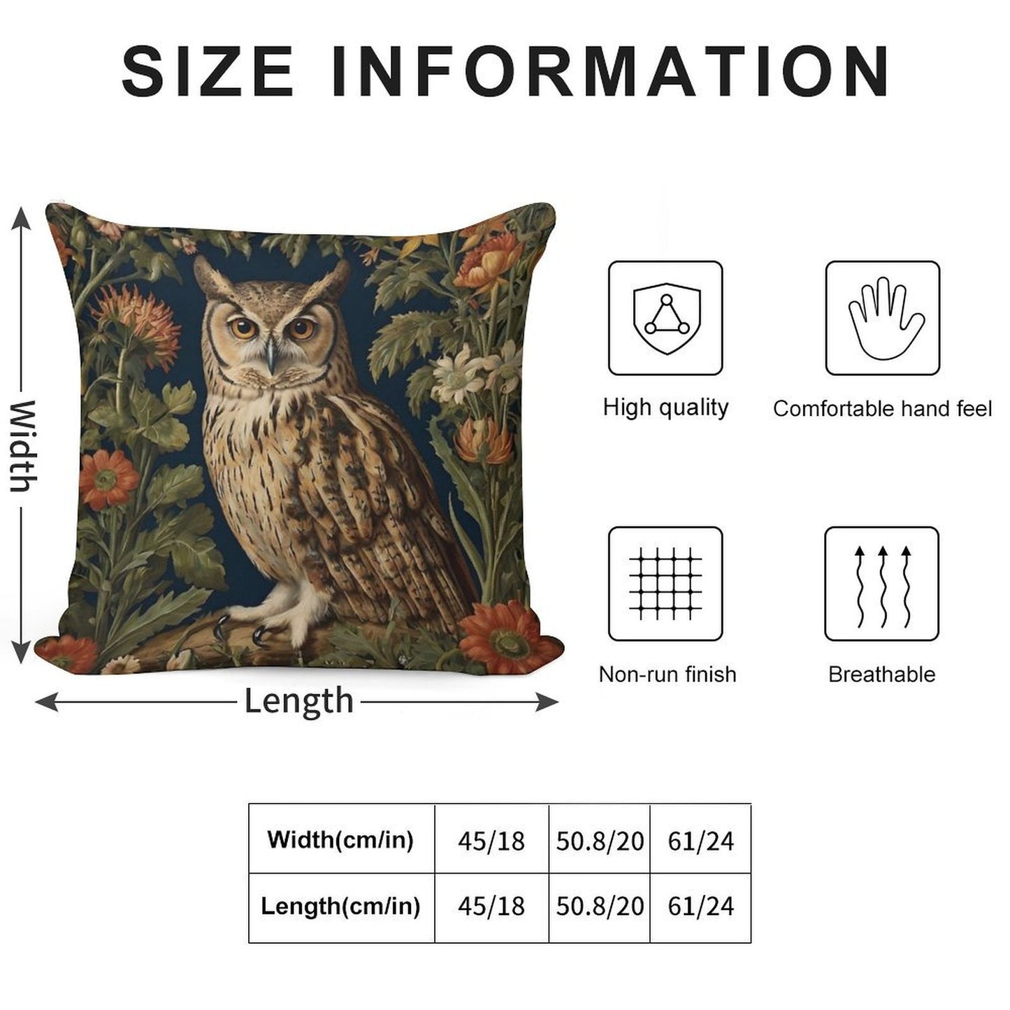 Vintage Forest Owl William Morris Style Soft Style Accent Throw Pillow
