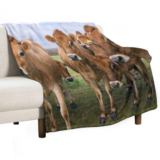 Curious Jersey Cows Throw Blanket