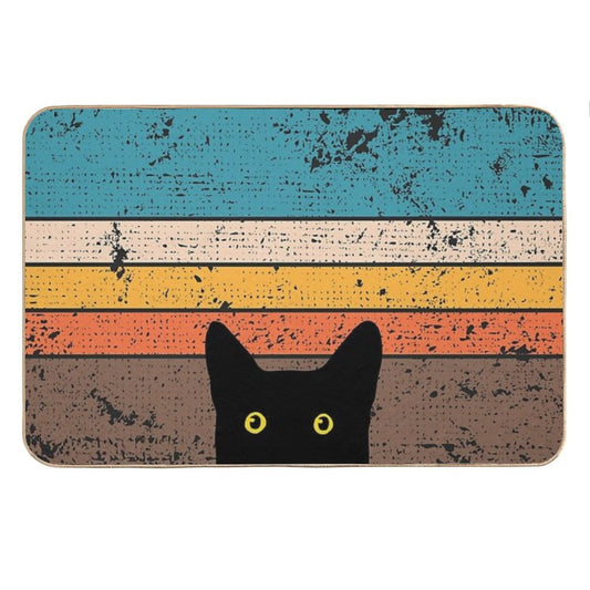 Peeking Cat in Retro Circle Bath Mat