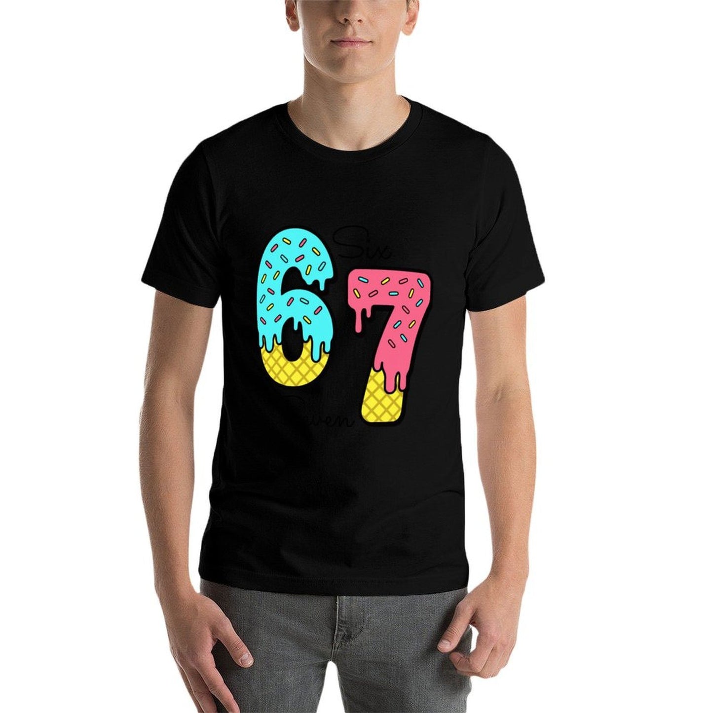 Funny 67 Ice Cream Drip Meme Six Seven Gen Alpha Slang  Vintage-inspired T-Shirt