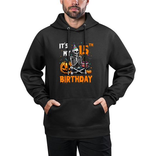 Skeleton 15th Birthday Halloween Party Kids 15 Years Gift Colorfast Hoodie