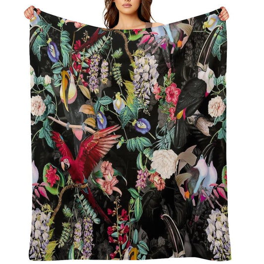 Floral And Birds IX Throw Blanket