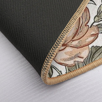 Blooming Beige Multicolor Peony Daisy Floreal Pattern  Absorbent Bath Mat