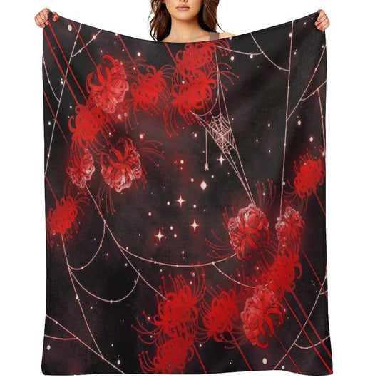 Galaxy Red Spider Lilies And Webs Throw Blanket