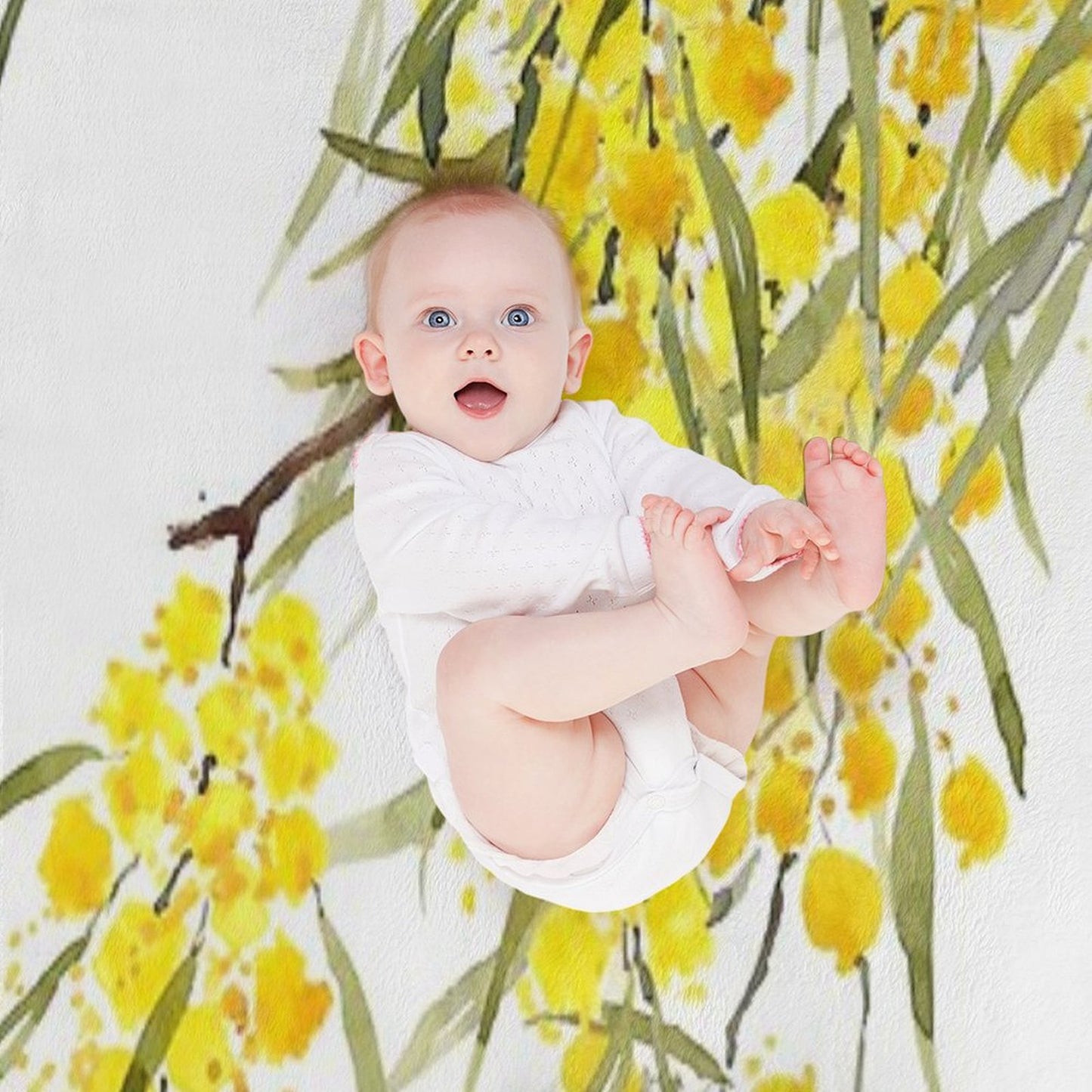 Hand Painted Golden Wattle Flower Watercolor Throw Blanket