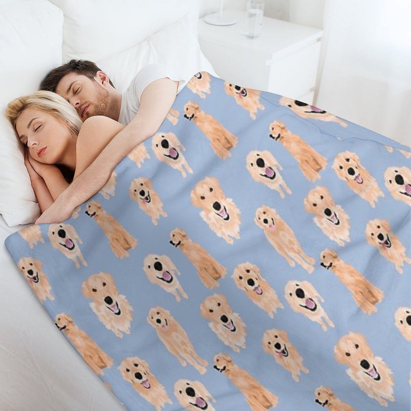 Golden Retrievers on Blue Throw Blanket