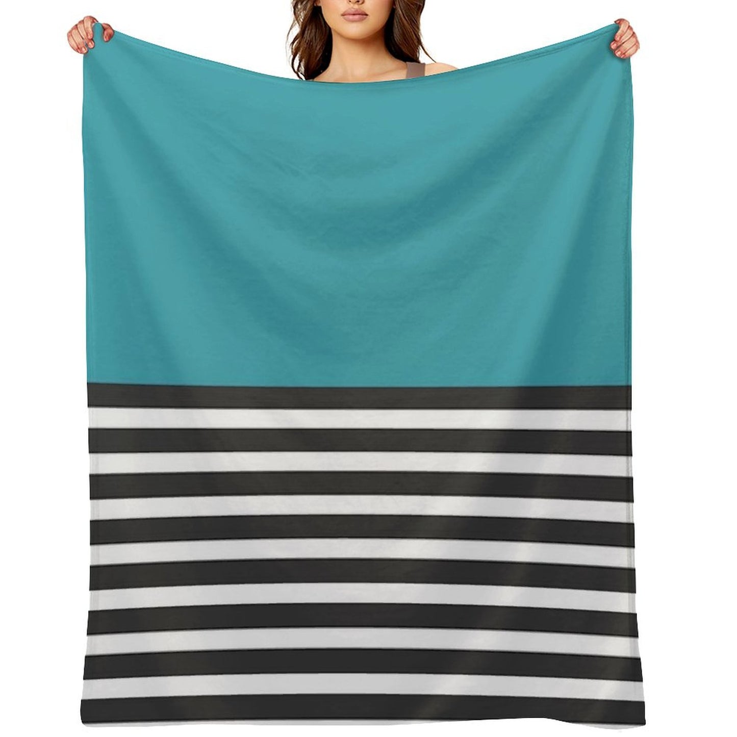 Half Striped Gray - Solid Turquoise Throw Blanket