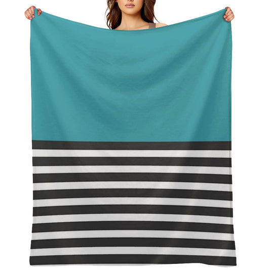 Half Striped Gray - Solid Turquoise Throw Blanket