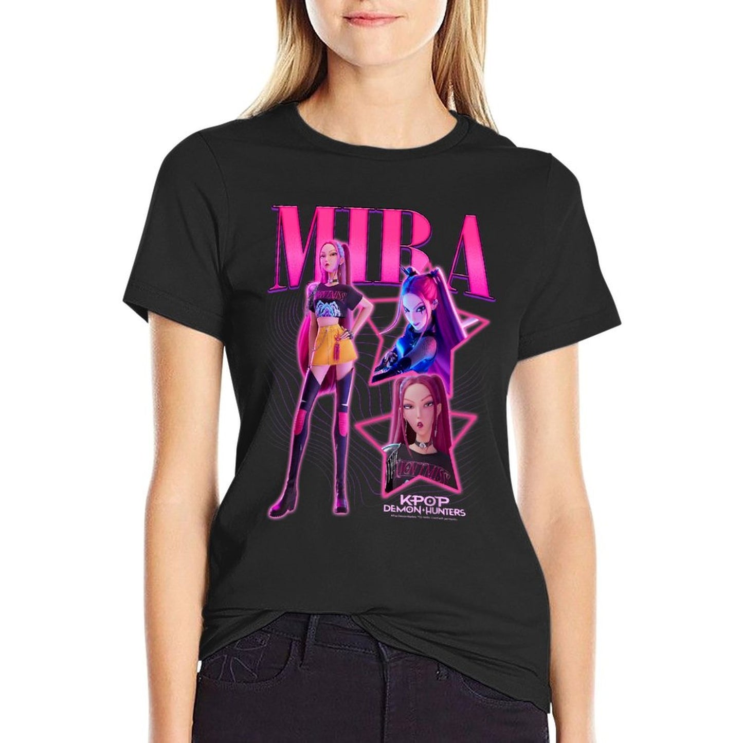 Kpop Demon Hunters Mira Showcase Retro Neon Poster  High-quality Stitching T-Shirt