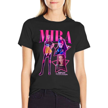 Kpop Demon Hunters Mira Showcase Retro Neon Poster  High-quality Stitching T-Shirt