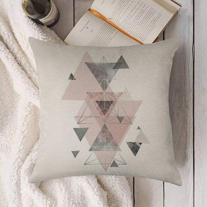 Abstract Geo in Blush Pink And Grey Linen Throw Pillow Cover