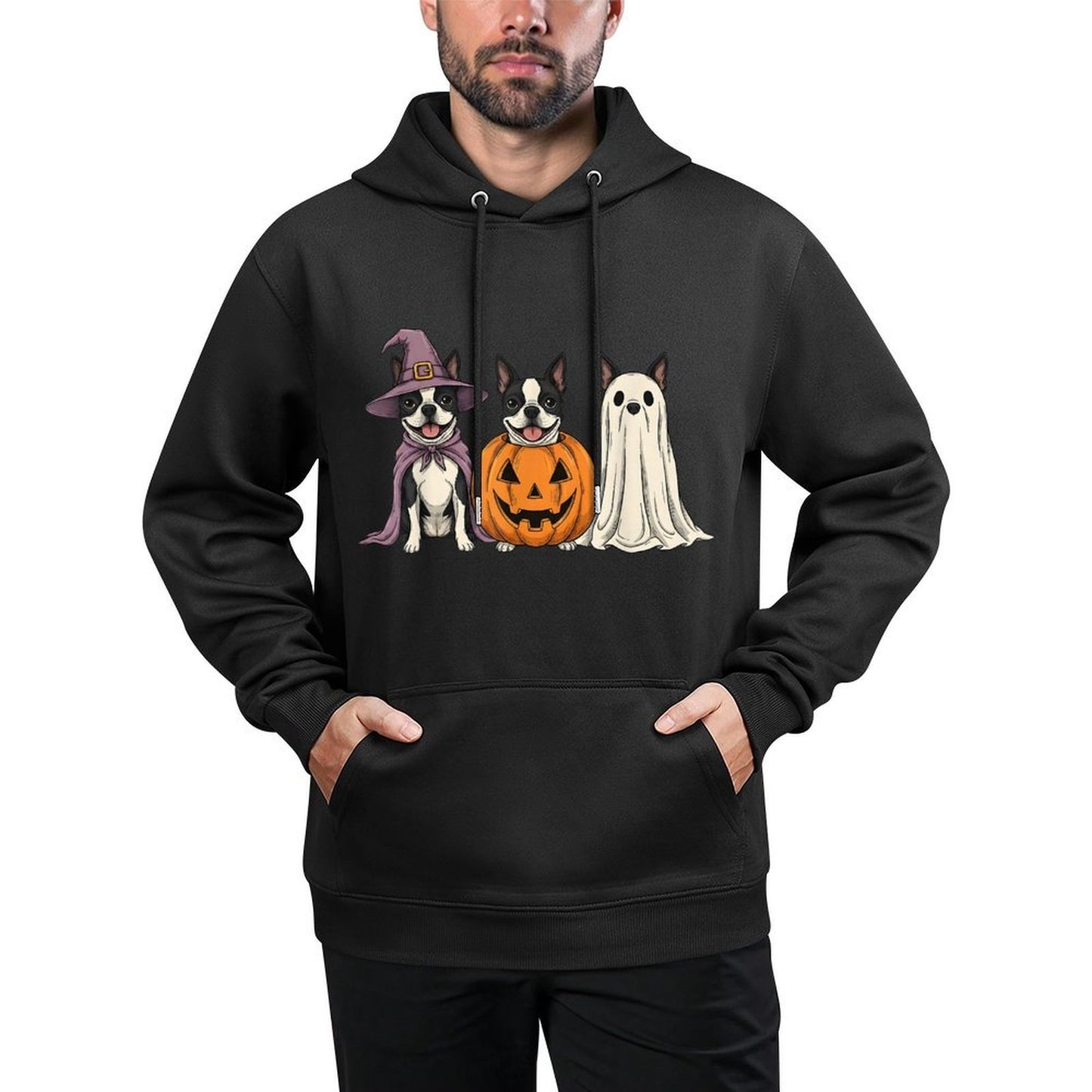 Spooky Ghost Boston Terrier Pumpkin Halloween Dog Lover Layering Staple Hoodie