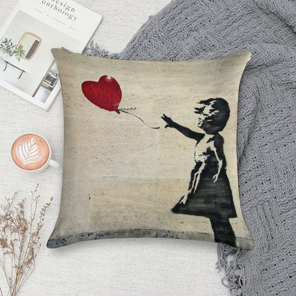 Banksy's Girl with A Red Balloon III Soft Washable Throw Pillow