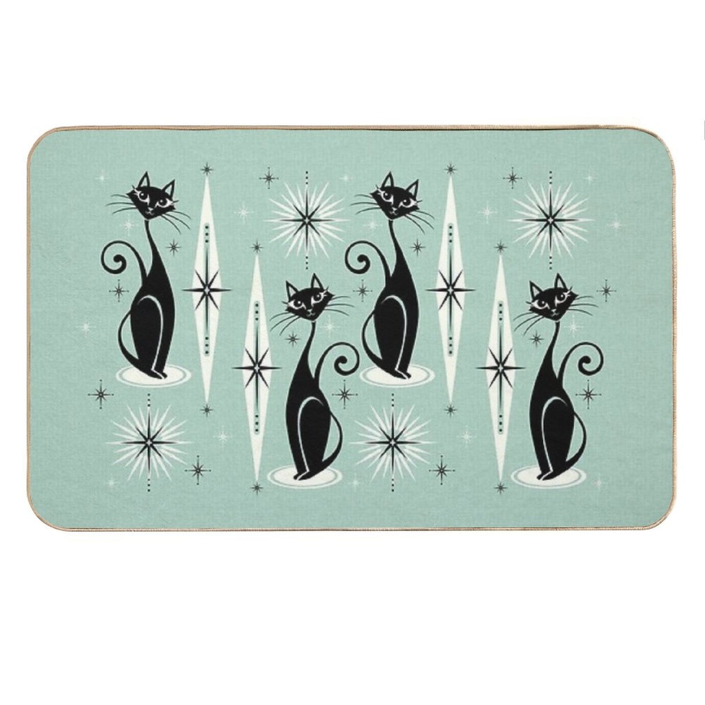 Mid Century Meow Retro Atomic Cats on Vintage Mint ©studioxtine Bath Mat