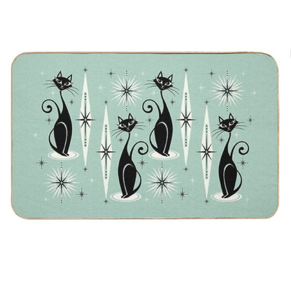Mid Century Meow Retro Atomic Cats on Vintage Mint ©studioxtine Bath Mat