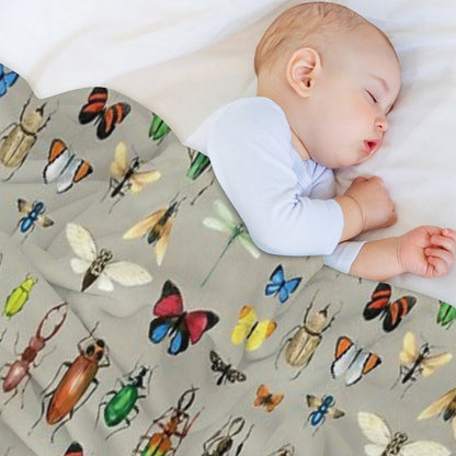 The Usual Suspects - Insects on Grey - Watercolour Bugs Pattern by Cecca Designs Throw Blanket