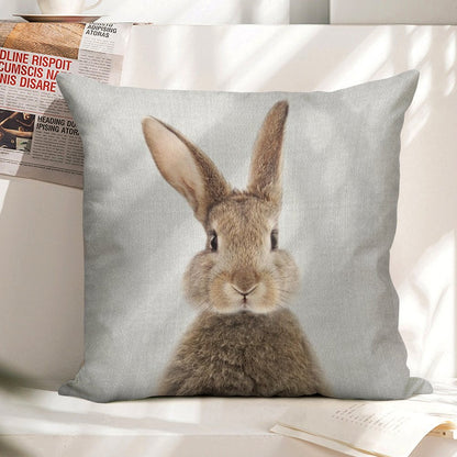 Rabbit - Colorful Linen Throw Pillow Cover
