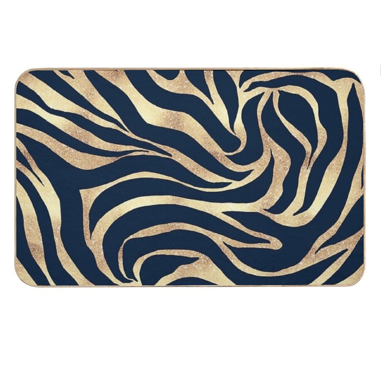Elegant Navy Blue Gold Zebra Print Bath Mat