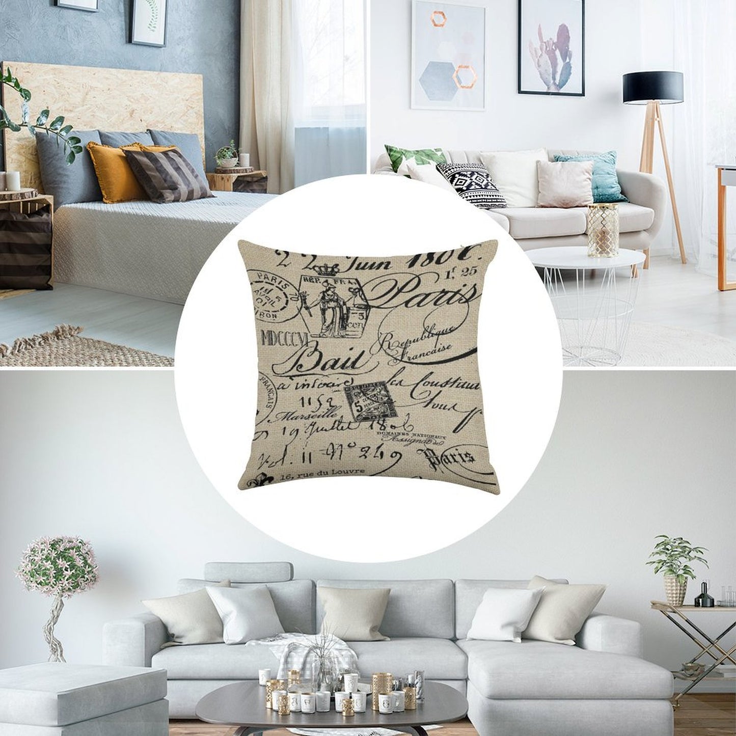 French Script Pillow Linen Throw Pillow Cover