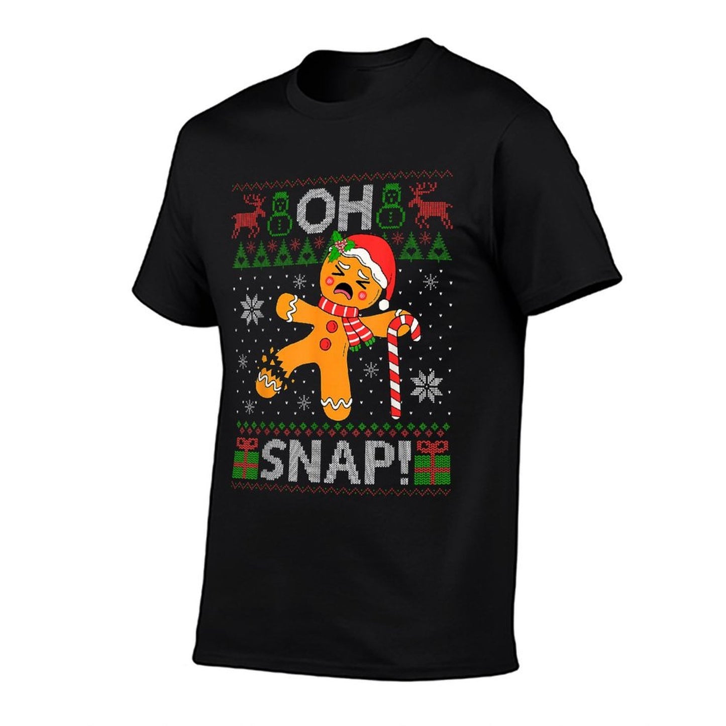 Gingerbread Man Oh Snap Christmas Cookie Funny Ugly Xmas  Rolled Sleeves T-Shirt