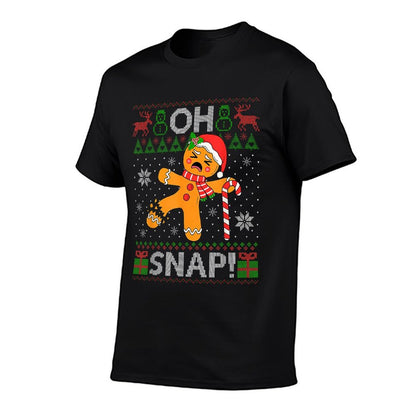 Gingerbread Man Oh Snap Christmas Cookie Funny Ugly Xmas  Rolled Sleeves T-Shirt