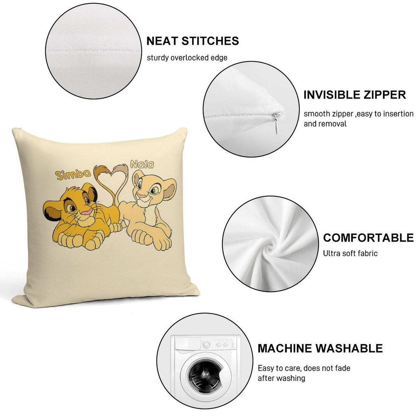 Simba And Nala - Cartoon Cubs Soft Decorative Cover Throw Pillow