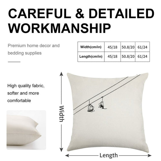 Ski Lift Black And White Linen Throw Pillow Cover