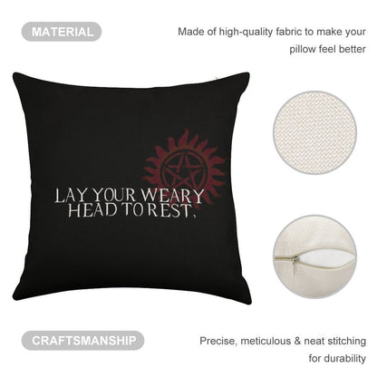 Lay Your Weary Head to Rest Linen Throw Pillow Cover