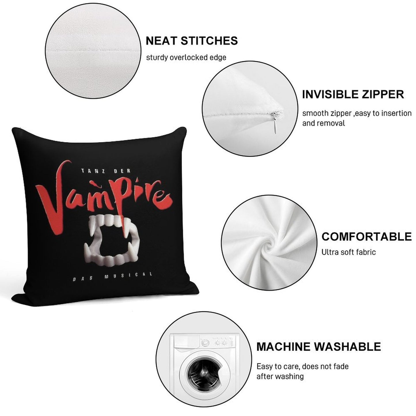 Tanz Der Vampire Soft Hidden Zipper Throw Pillow