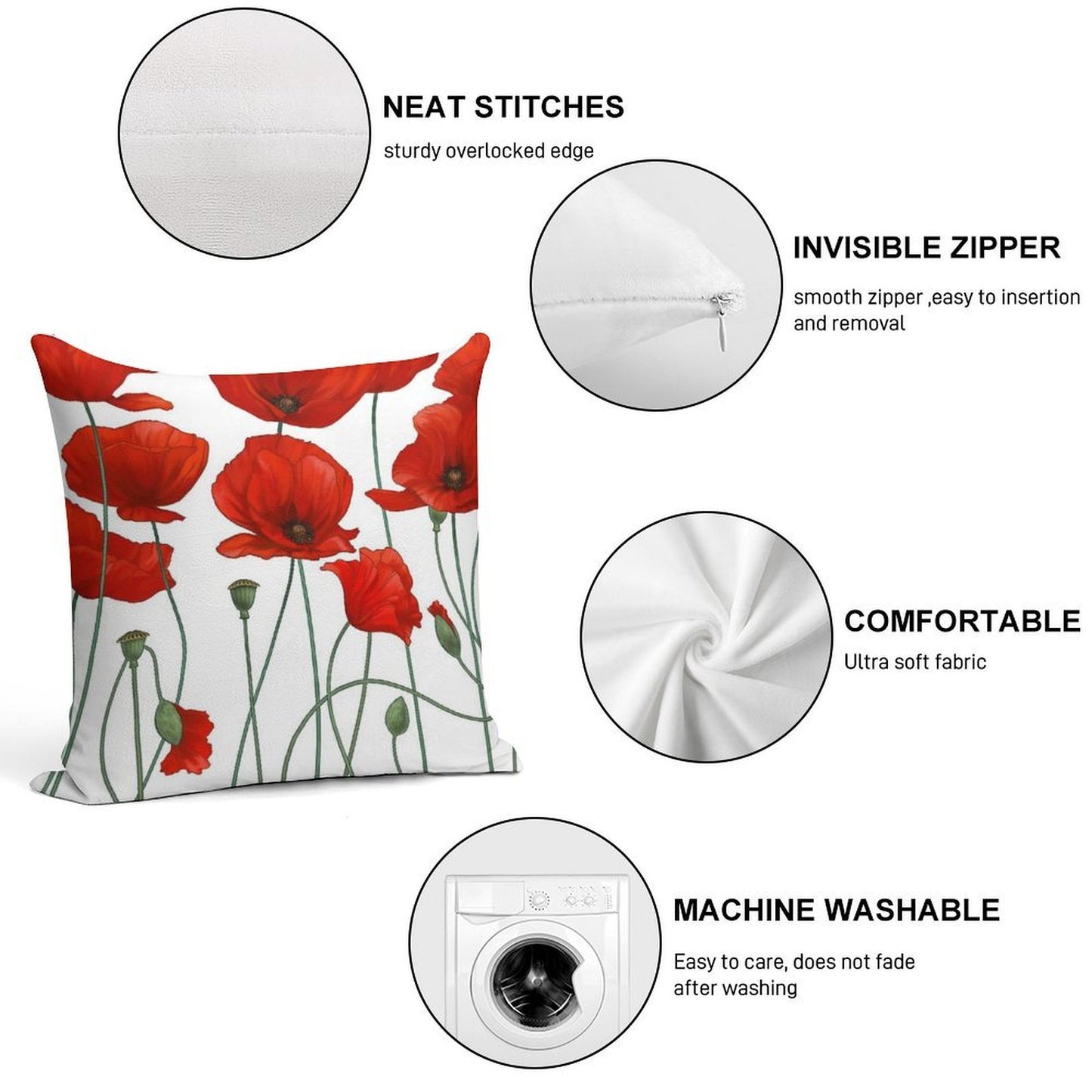Poppy Stems. Soft Anti-Pilling Throw Pillow