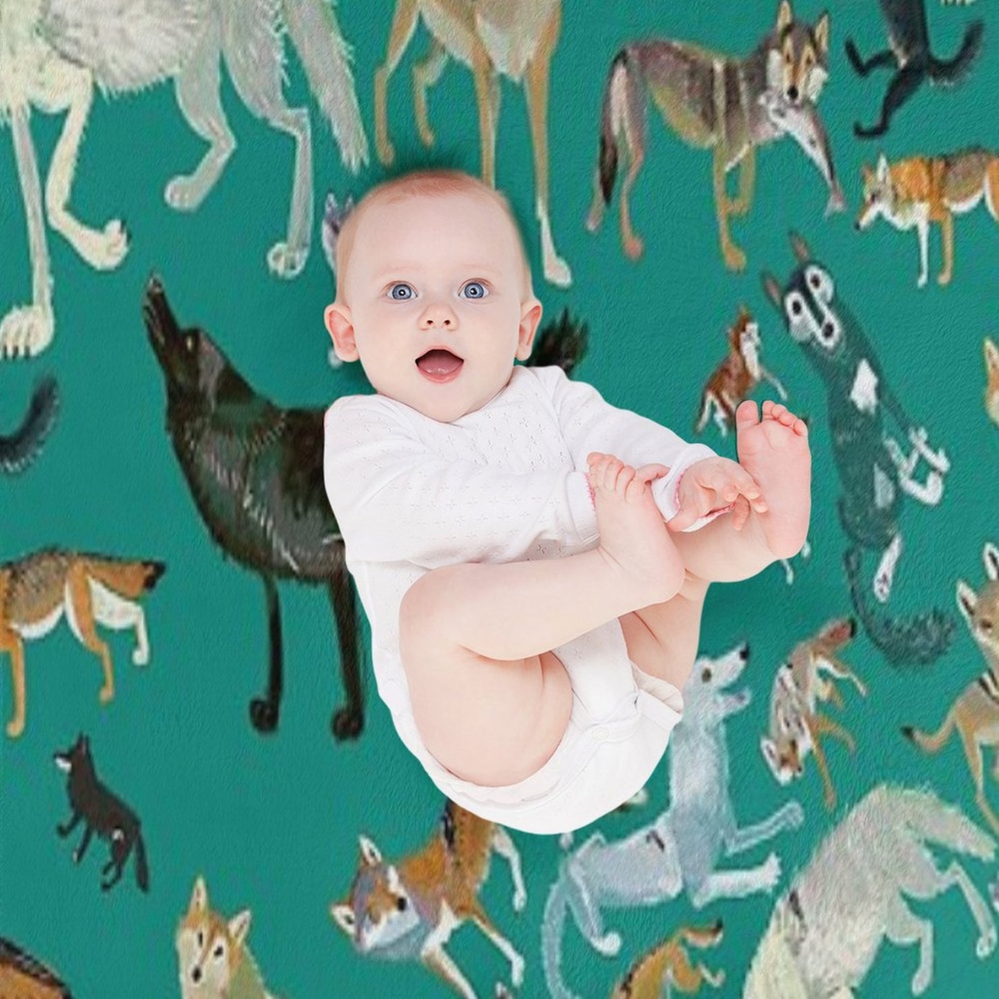 Wolves of The World (Green Pattern) Throw Blanket