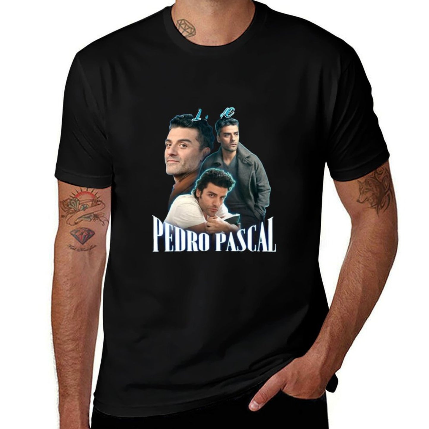 I Love Pedro Pascal Oscar Isaac Cursed Fan Collage  Slim-fit Cut T-Shirt