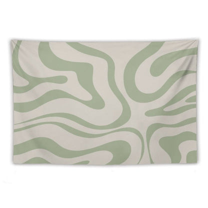 Liquid Swirl Abstract Pattern in Beige And Sage Green Tapestry