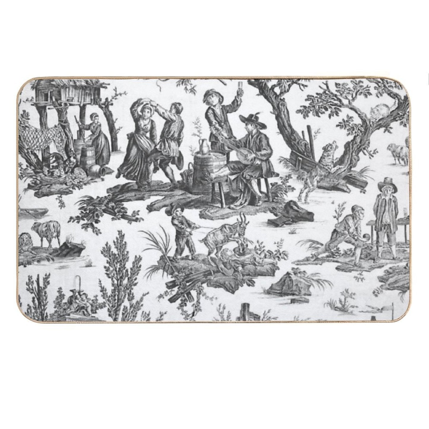 Black And White Toile De Jouy Bath Mat
