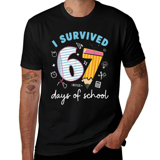 I Survived 67 Days of School Funny Meme Teacher Student Comfortable T-Shirt