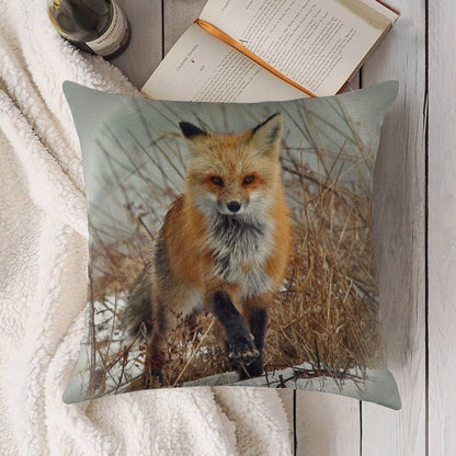 Red Fox Linen Throw Pillow Cover
