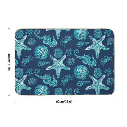 Watercolor Shells And Sea Creatures - Original Collection-on Navy Blue  Long-Lasting Bath Mat