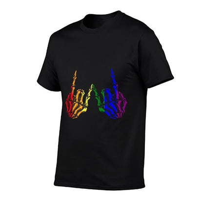 Skeleton Rock Hand LGBT-Q Cool Rainbow Gay Pride Ally  Summer-ready Fabric T-Shirt