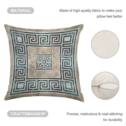 Greek Key Ornament - Greek Meander -Abalone And Gold Linen Throw Pillow Cover
