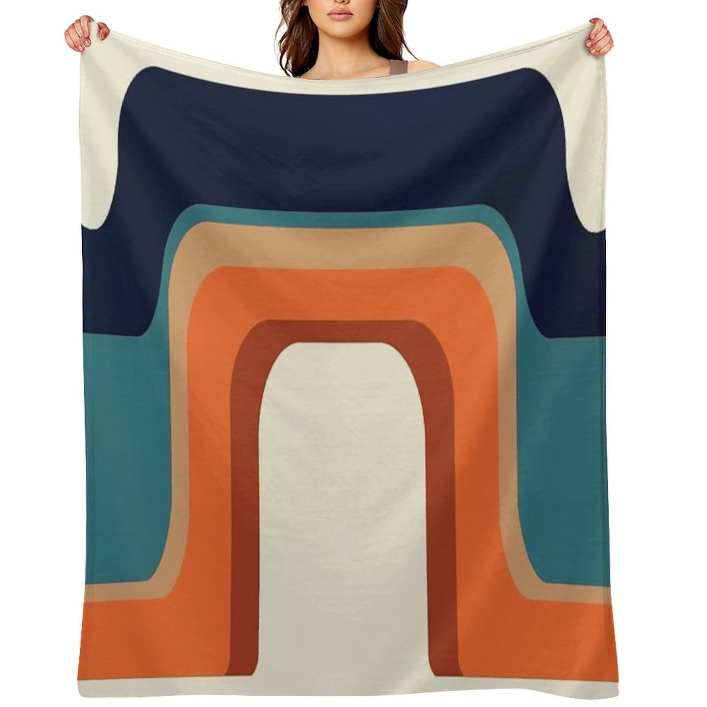 Mid-Century Modern Meets 1970s Orange And Blue Rainbow Throw Blanket