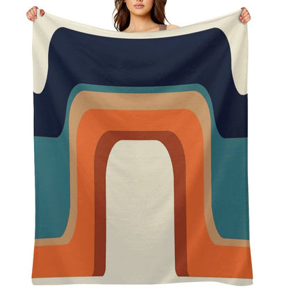 Mid-Century Modern Meets 1970s Orange And Blue Rainbow Throw Blanket