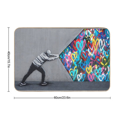 Behind The Curtain Graffiti Hearts Spray Paint Art Bath Mat