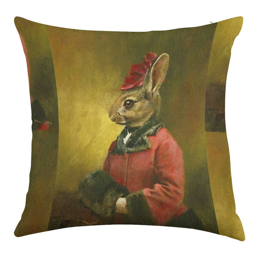 Victorian Lady Rabbit Linen Throw Pillow Cover