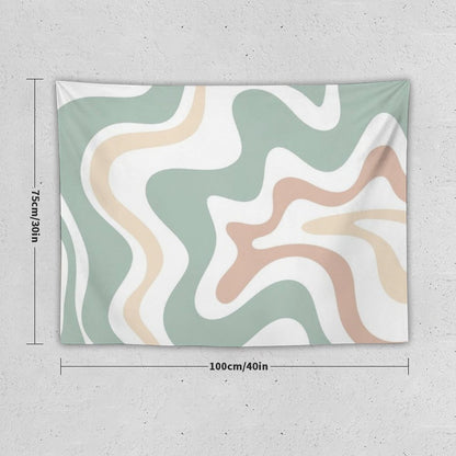 Liquid Swirl Retro Abstract in Light Sage Celadon Green, Light Blush, Cream, And White Tapestry