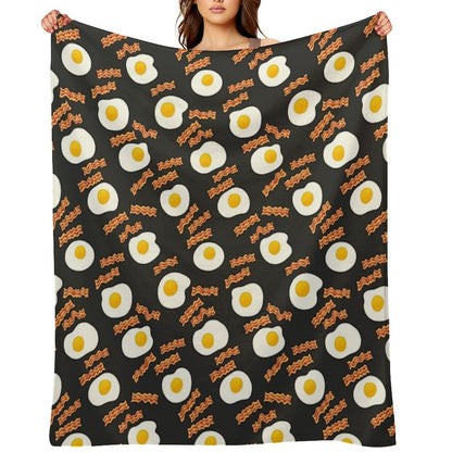 Breakfast With Bacon And Eggs Seamless Vector Pattern Dark Throw Blanket
