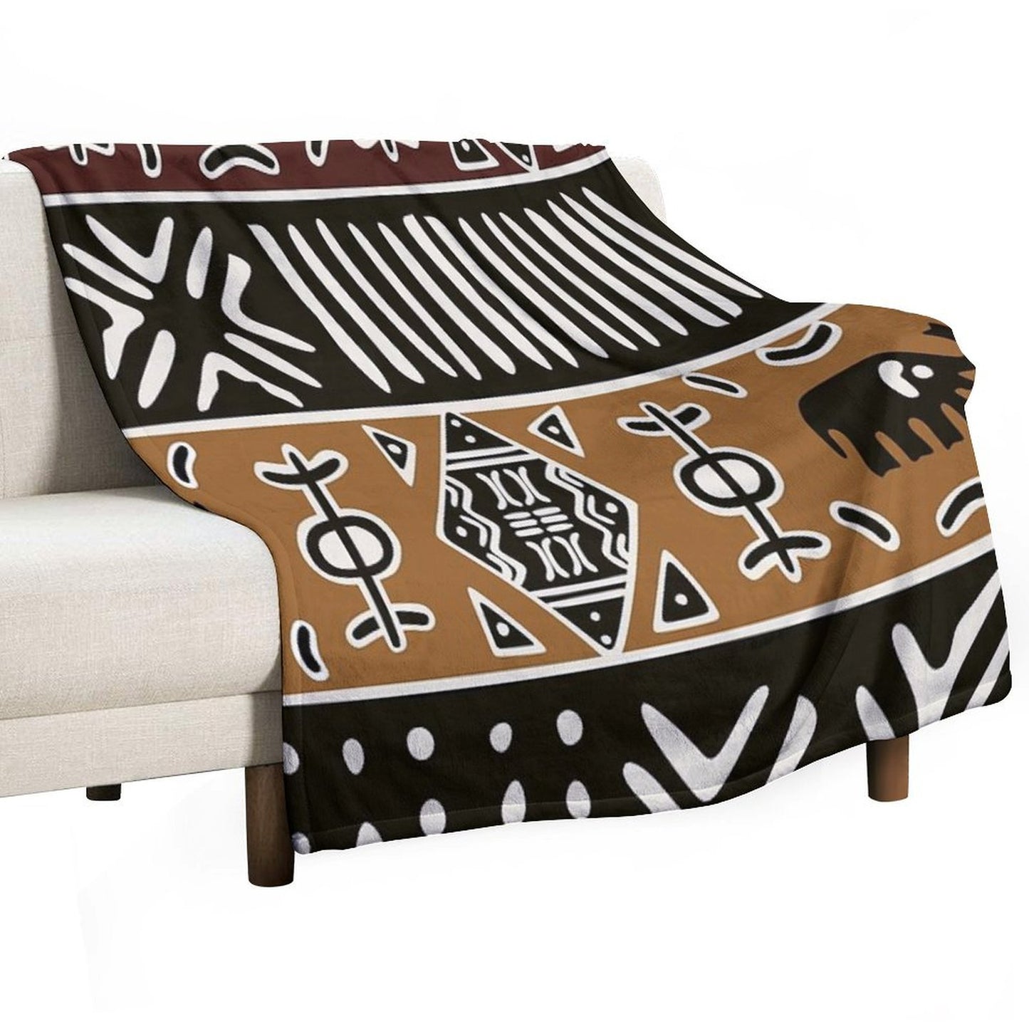 African Mud Cloth with Elephants Throw Blanket