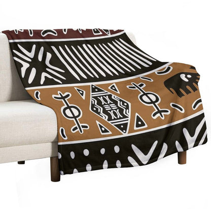 African Mud Cloth with Elephants Throw Blanket
