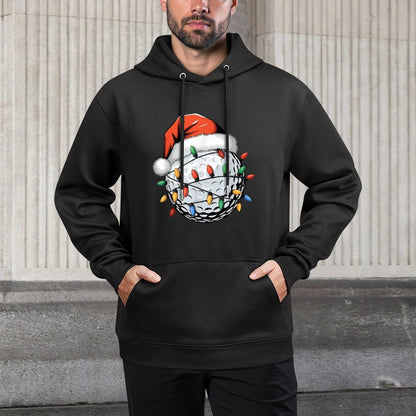 Christmas Golf Ball Santa Hat Lights Gift for Golfers Kangaroo Pocket Hoodie