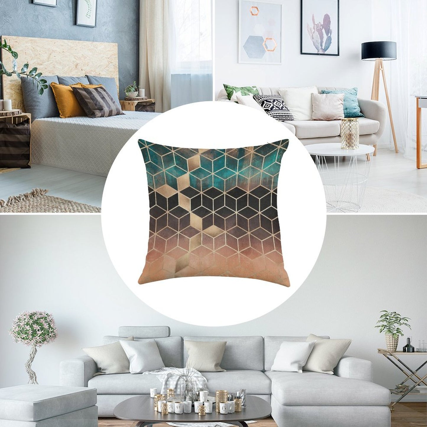 Ombre Dream Cubes Linen Throw Pillow Cover
