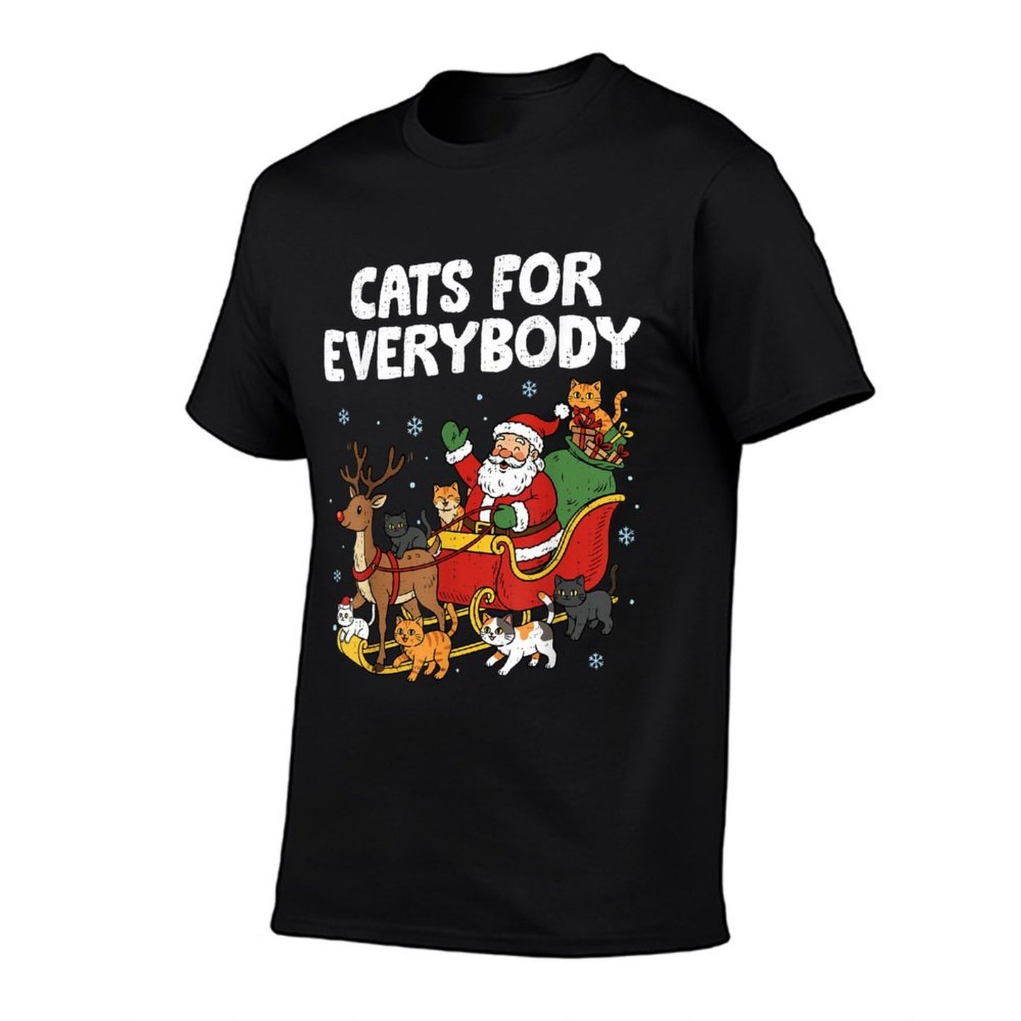 Cats for Everybody Christmas Funny Santa Cat Lover Meow Xmas  Ribbed Collar T-Shirt